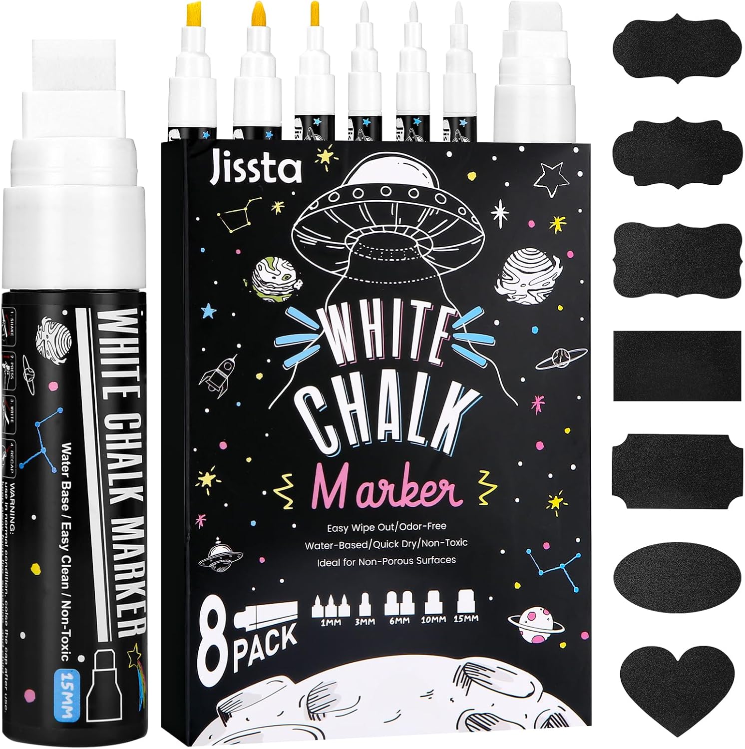Jissta White Chalk Pens,White Dry Erase Liquid Chalk Pens for Windows