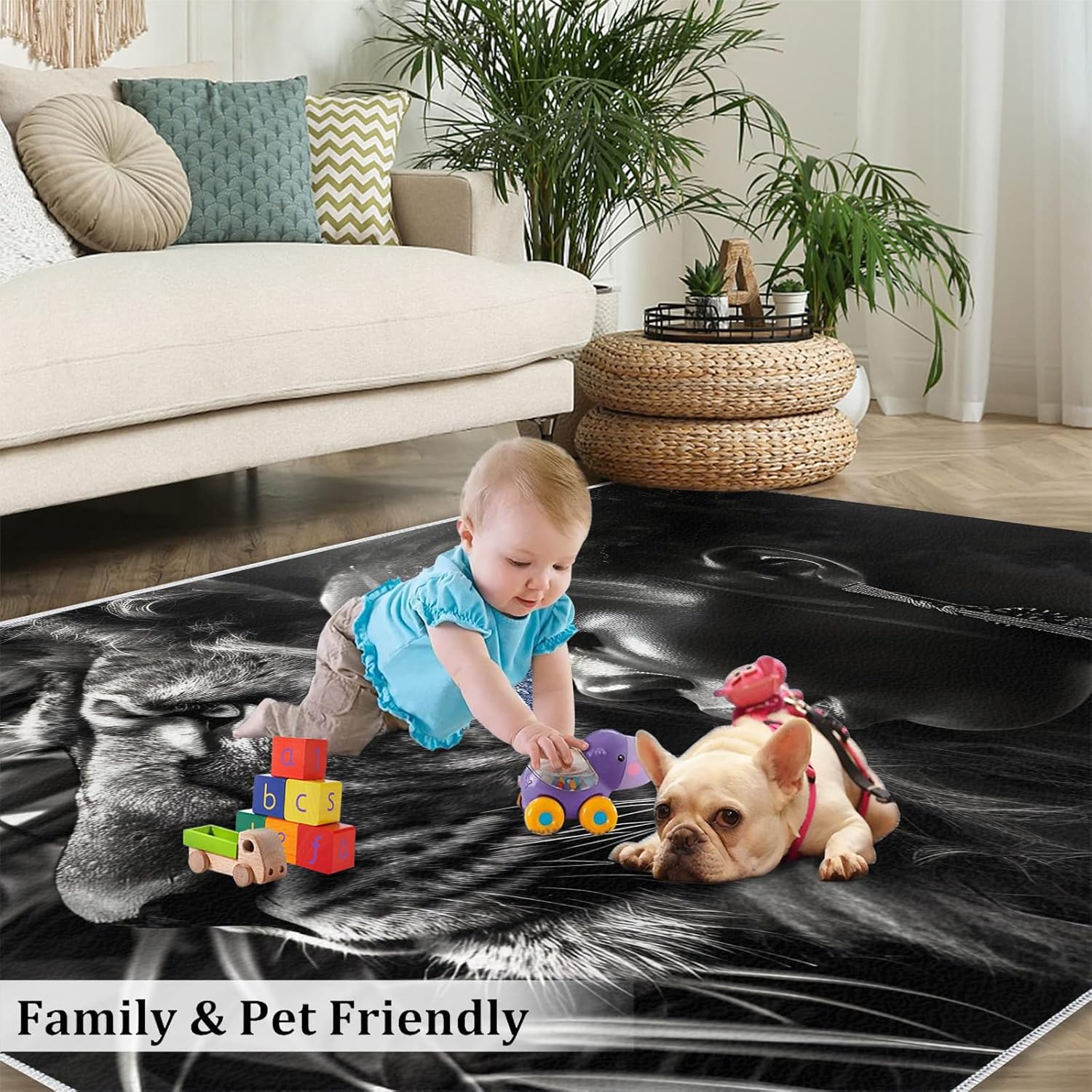 Lion Rugs for Bedroom, Fierce Lion Area Rug, Non-Slip Washable Low-Pile Animal Theme Carpet for Living Room Home Decor Indoor Floor Mats 4x5ft