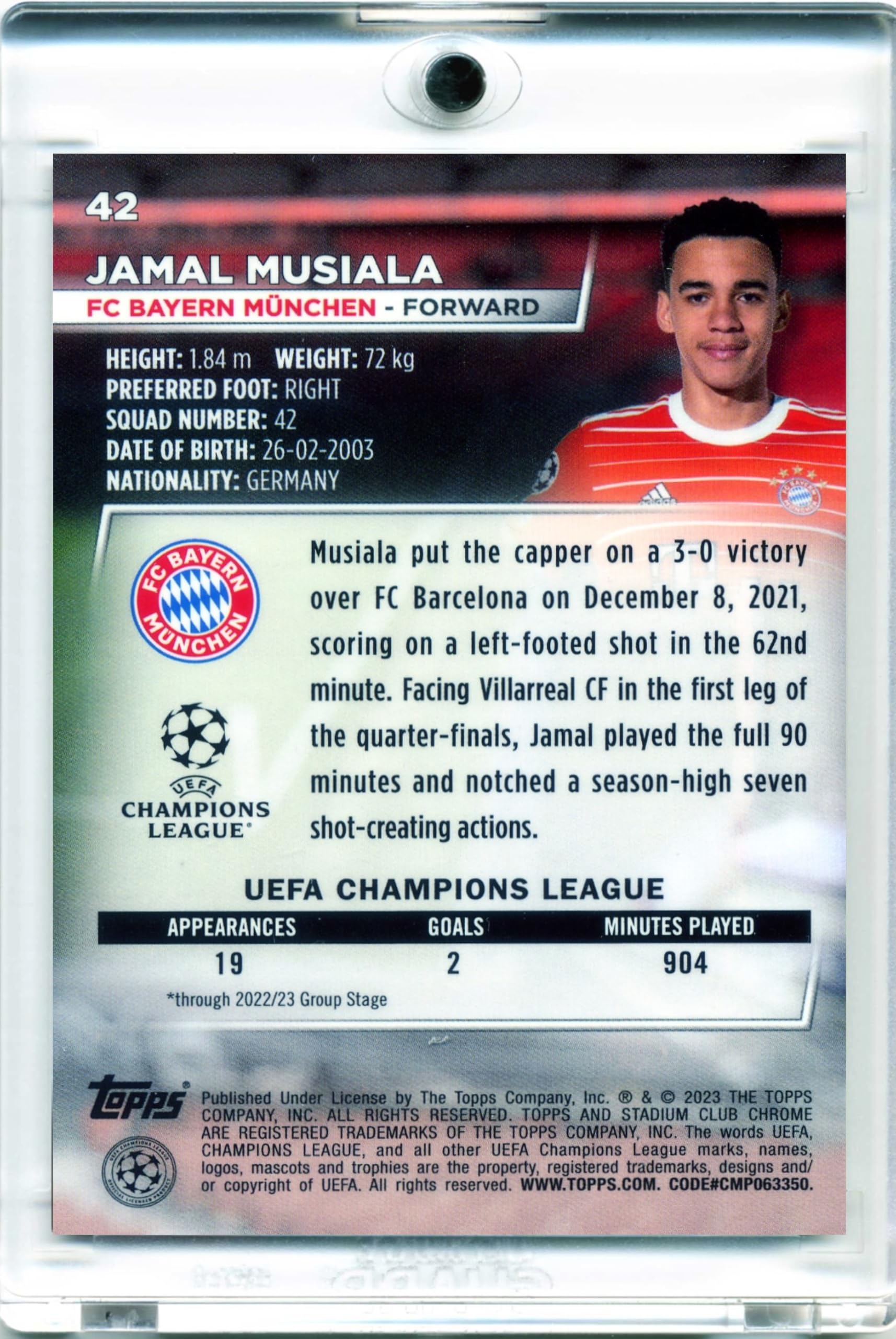 World Trading Cards,Jamal Musiala,Topps Chrome Stadium Club,#42,Soccer Cards,Soccer  Cards,Magnetic Case,Additional Protective Case,Limited Edition Card :  Amazon.co.uk: Toys & Games