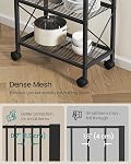 SONGMICS 3-Tier Sac de rangement en métal avec roues, étagère en mesh avec cadre X côté, largeur de 23,6 pouces, pour entrée, cuisine, salon, salle de bains, style industriel, noir UBSC163B01