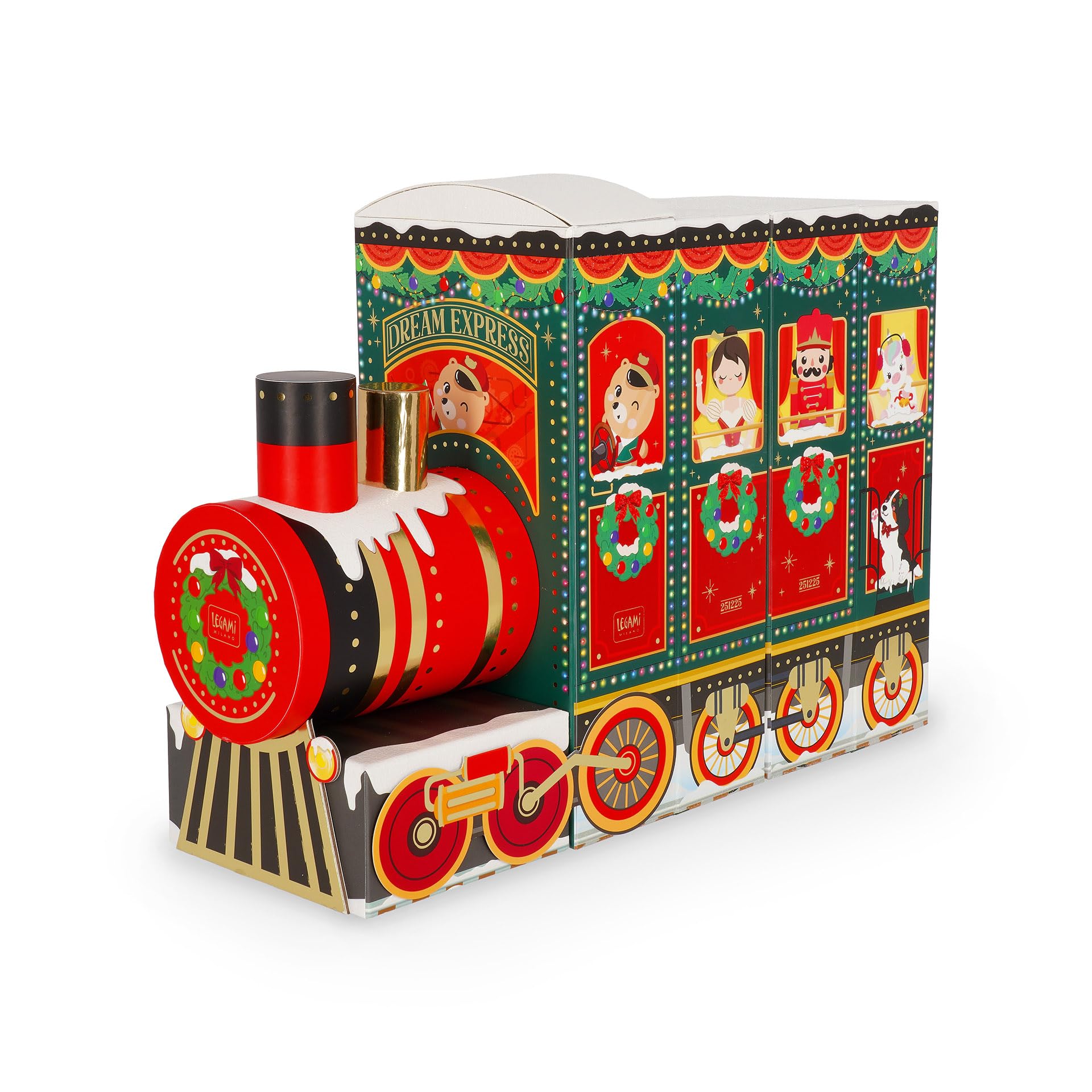 Legami - Adventskalender 2025, 24 Überraschungen, darunter 1 löschbarer Stift in limitierter Auflage, wiederverwendbar, langlebig, Details aus Folie und Glitzer, 33 x 39 x 6,7 cm