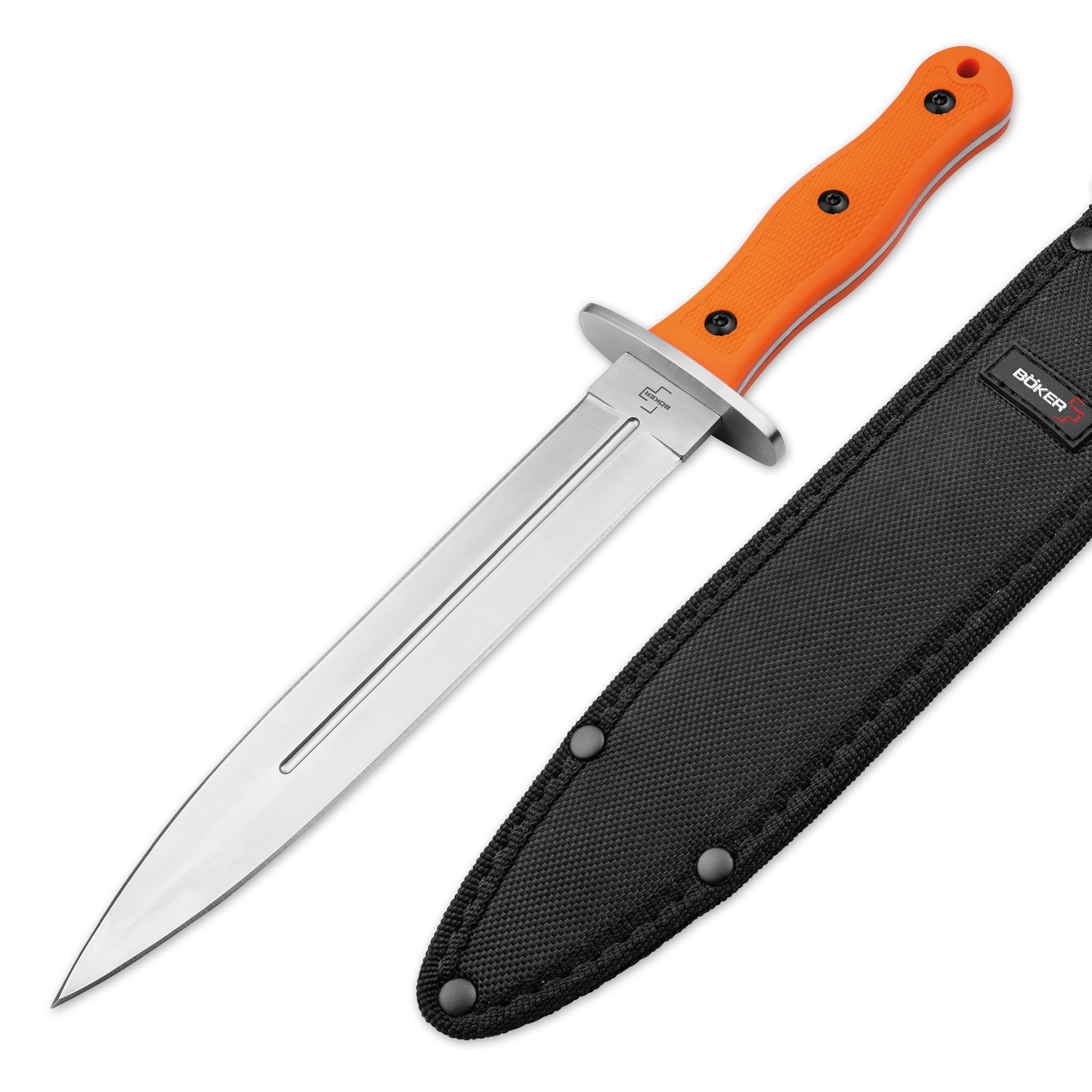 BÖKER PLUS® Boar Dagger - Abfangmesser für Rot- & Schwarz-Wild - zweischneidiges Jagdmesser feststehend - Hirsch- & Saufänger in Speer-Form - Fulltang Messer mit 22,9 cm Edelstahl Dolch Klinge