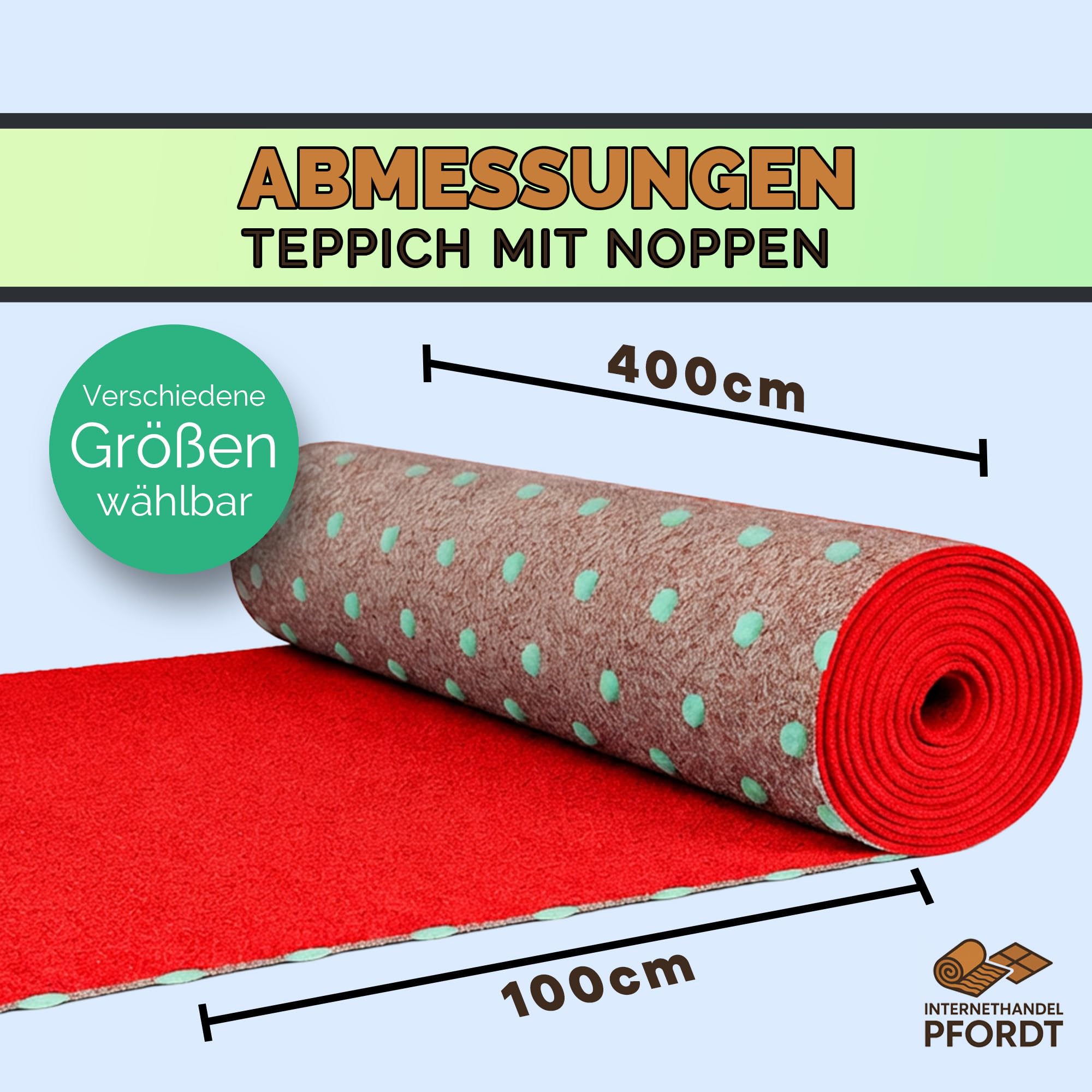 Kunstrasen 100x400 cm Rot, Rasenteppich mit Noppen, Outdoor Teppich wetterfest und pflegeleicht für Balkon, Terrasse und Garten