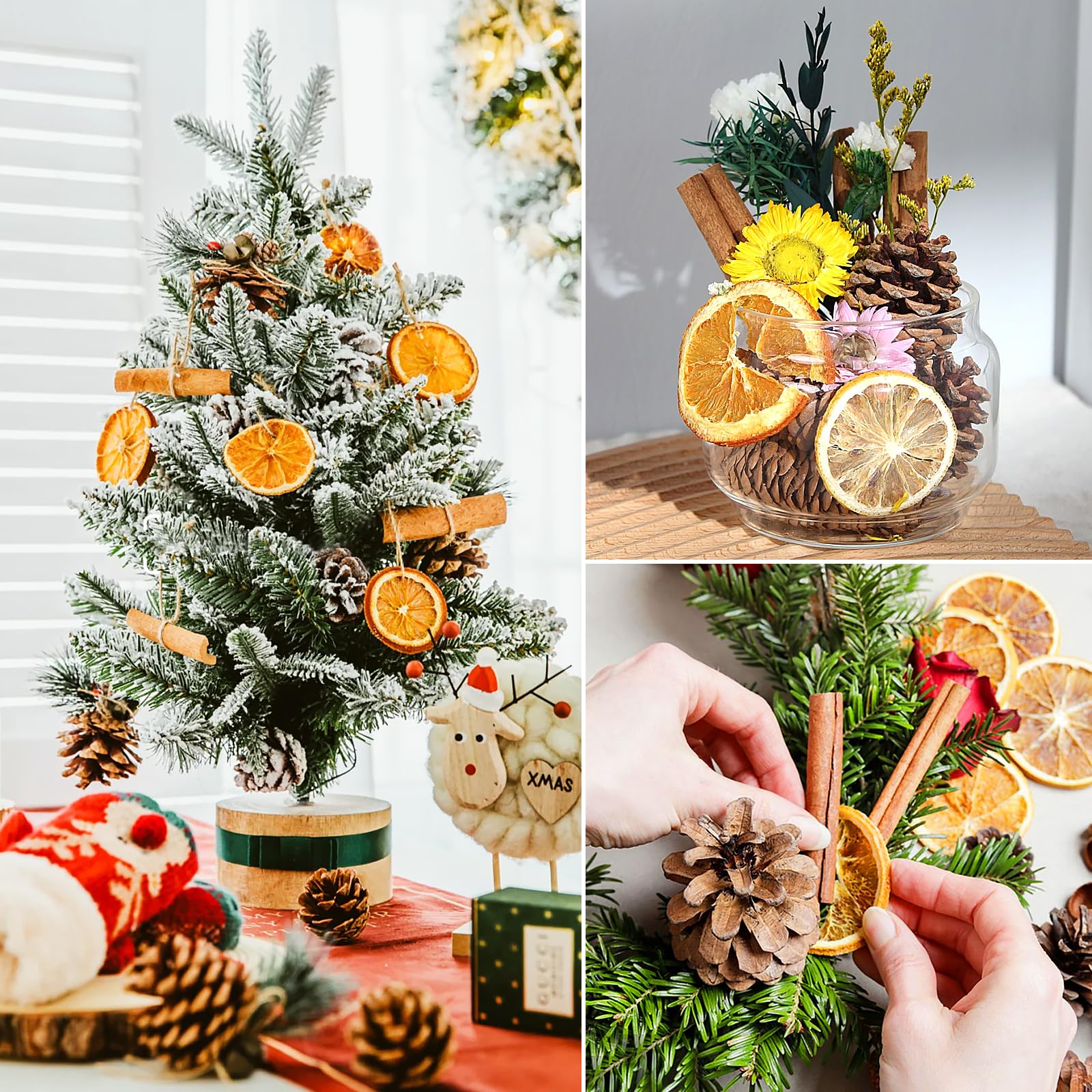 123 Pezzi Natalizio Potpourri Decorazioni Fai da Te Corona dell'Avvento Natalizio Set con Fette di Arancia Secca Cannella Coni di Pino per Tavolo da Pranzo, L'Albero di Natale Decorazione