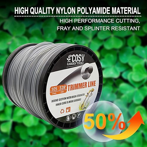 Miniatura 2 de COSY GARDEN TOOLS Cuerda Wacker de alta resistencia (0.105 pulgadas, 328 pies), cuerda redonda de nailon de alta calidad para cortadora de malezas