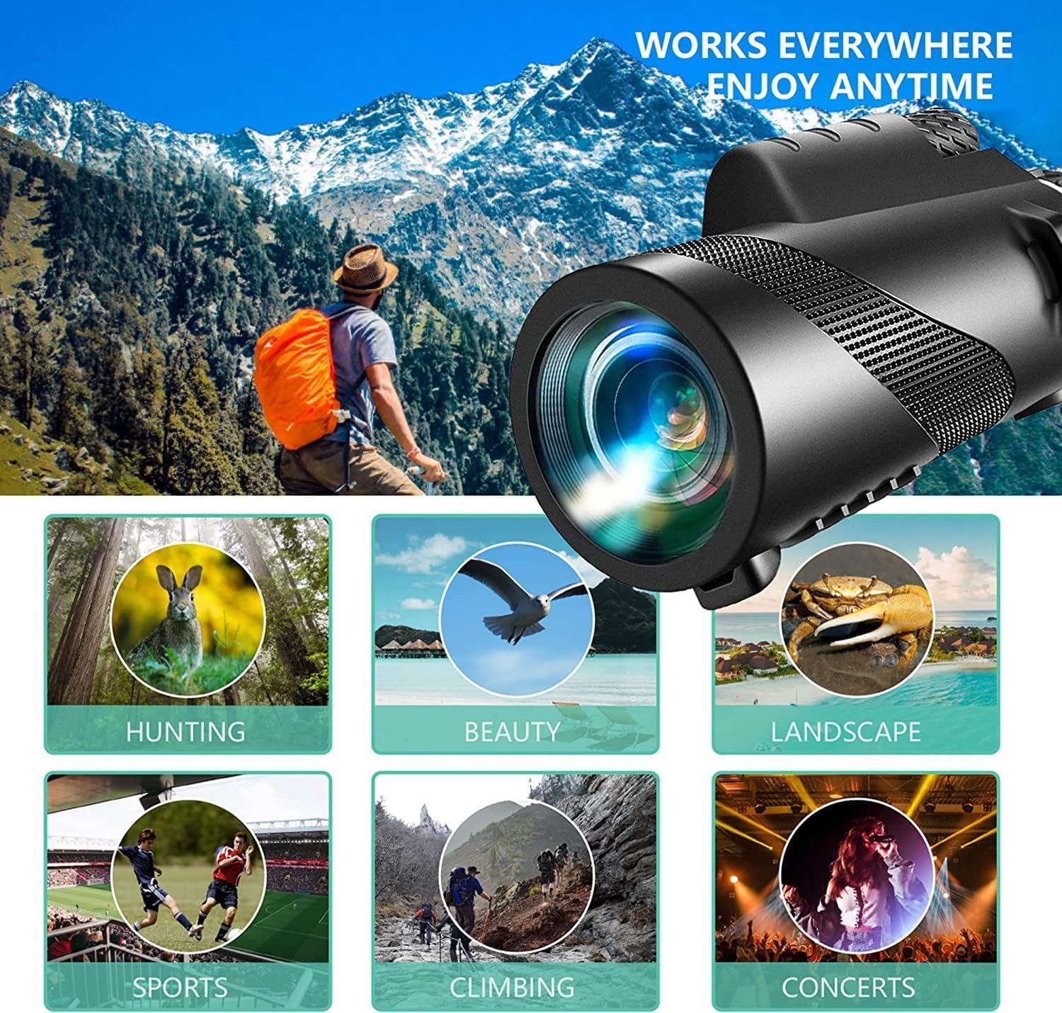 Homava 80 X 100 Outdoor Portable Monocular Telescope for Watching Hunting Camping Travel Scenery Outdoor, Camping, Sighting | 15.0 x 5.2 x 4.2 cm | Black 4