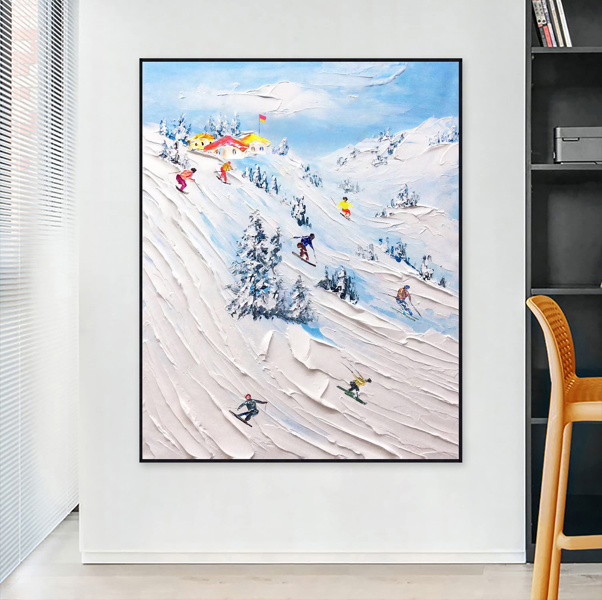Amazon.co.jp: オリジナルのスキーヤーの絵画 キャンバス上のスキー