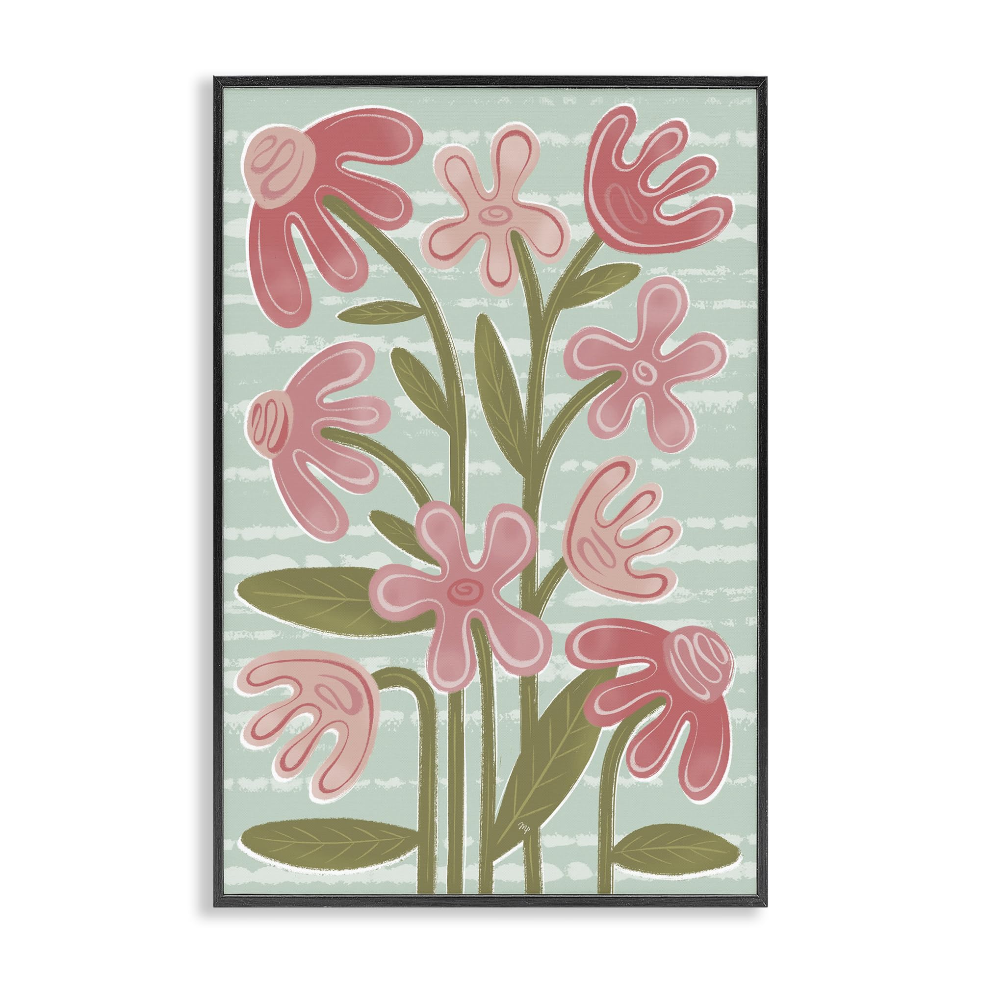 'Pink Whimsy Midcentury Flowers'| Framed Giclee Art
