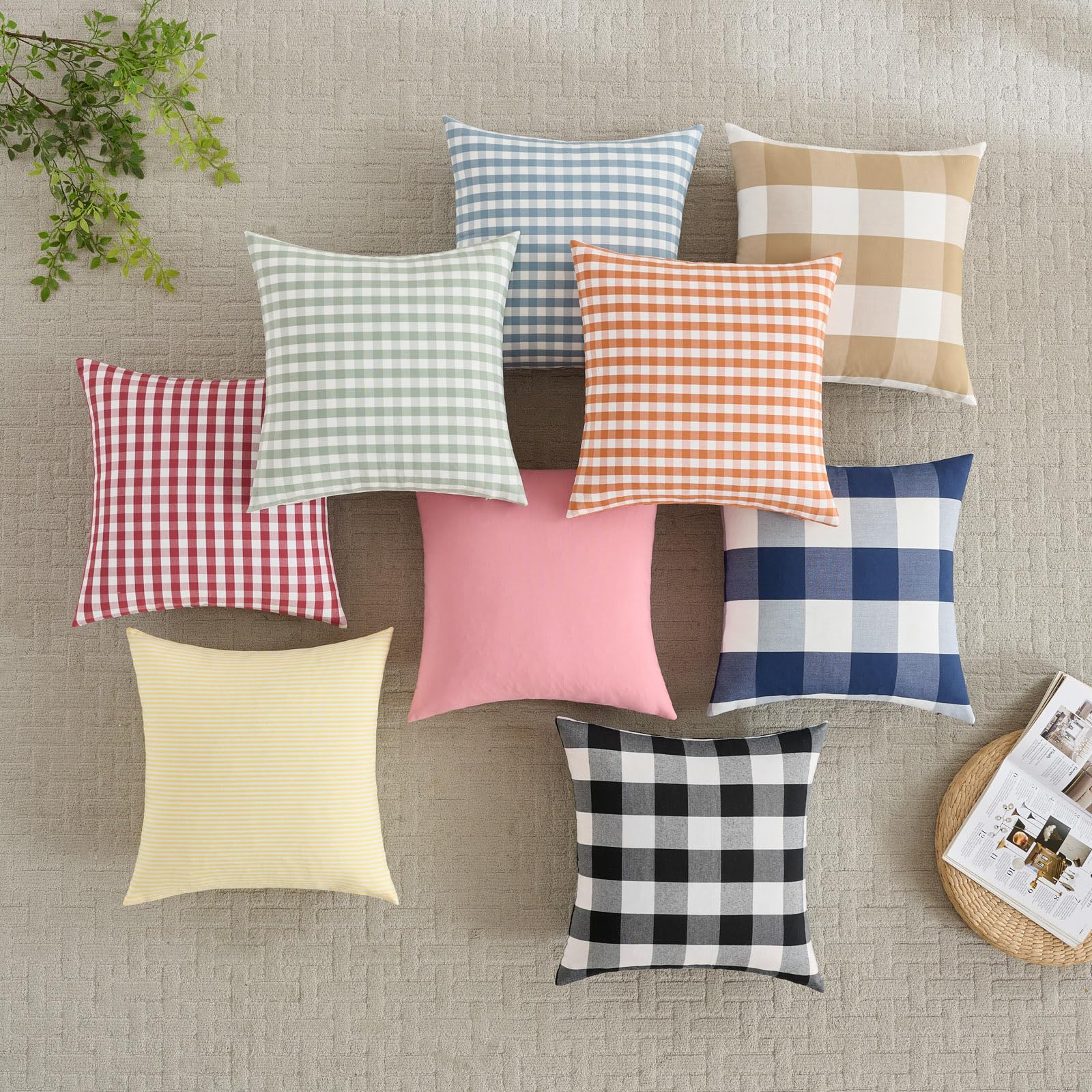 Lot de 4 housses de coussin d'extérieur à carreaux de buffle rouge et blanc 50,8 x 50,8 cm
