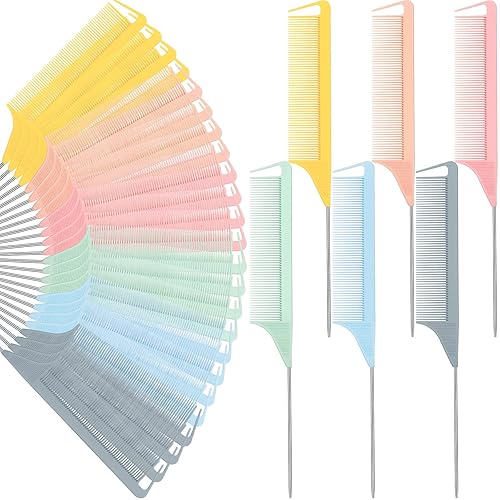 Miniatura 13 de Patelai 30 peines de cola de rata a granel de acero a granel, cola de rata, fibra de carbono, resistentes al calor, para trenzar dientes finos,