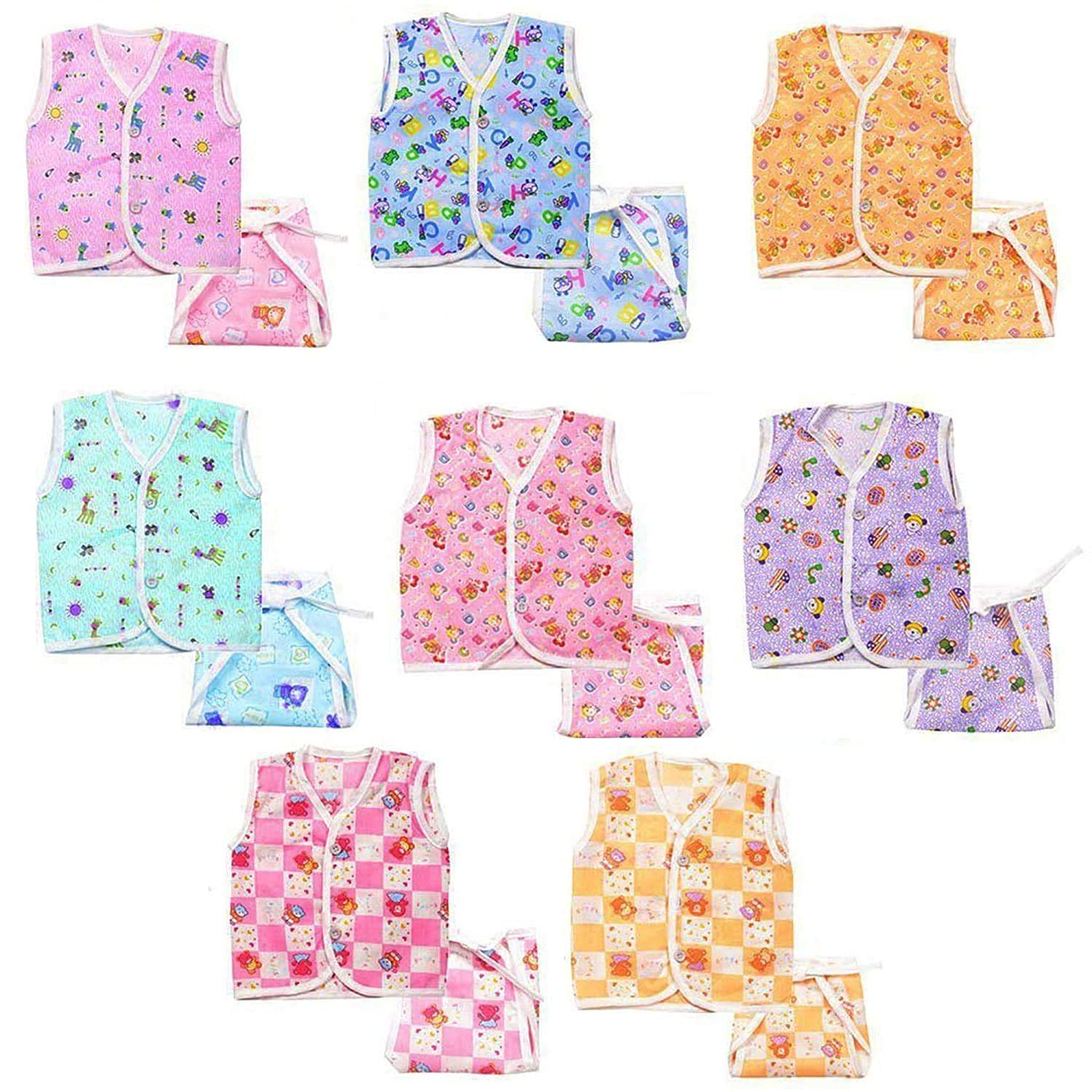 BabySphere Cotton Soft Jabla Nappy Set for New Born Pack of 8 Set Unisex (0-6 Months, Multi Prints, 16 Piece)