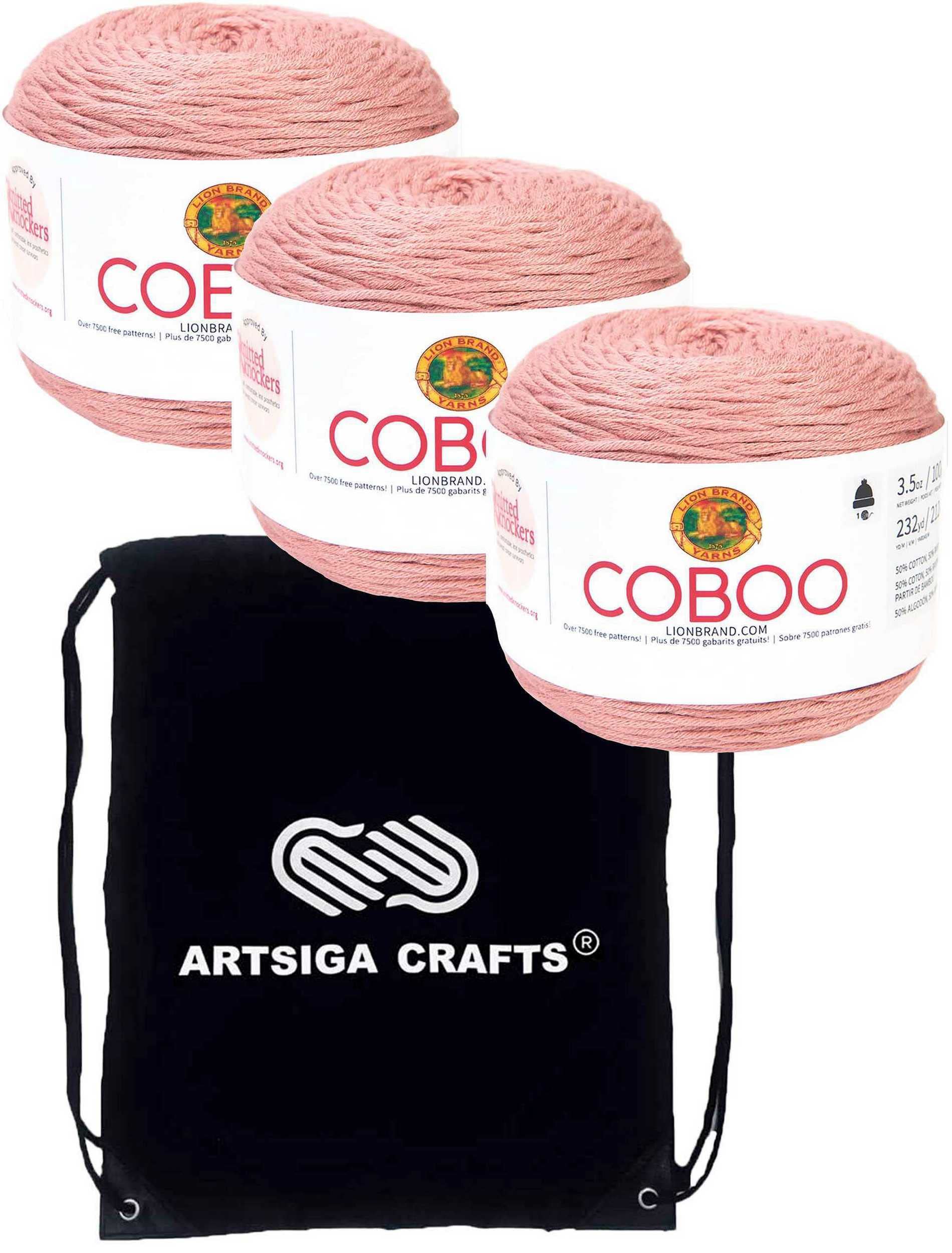 Knitting Coboo Mauve 3-Skein Factory Pack (Same Dye Lot) 835-145 Bundle with 1 Artsiga Crafts Project Bag