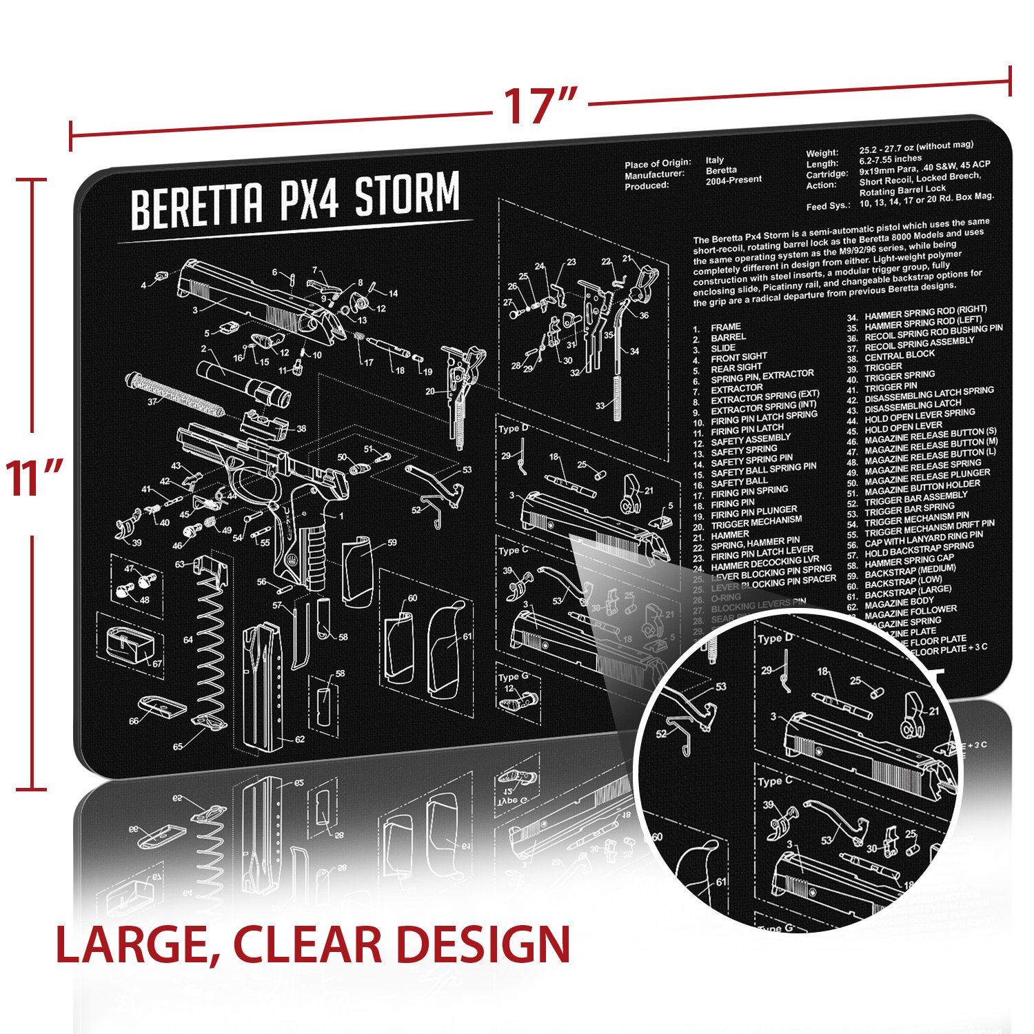 TekMat Cleaning Mat for use with Beretta PX4 Storm , Black