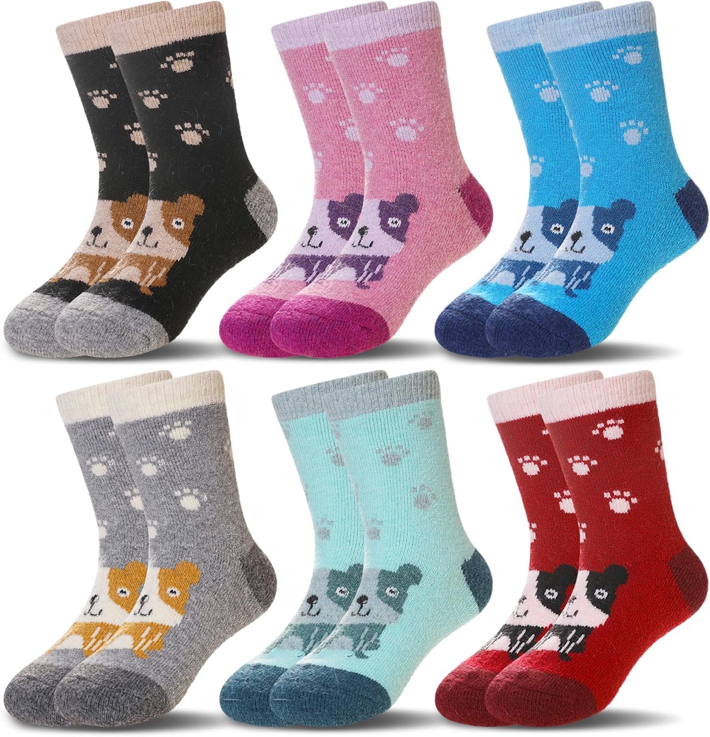 Eocom Kids Wool Socks For Boys Girls Warm Hiking Thermal Winter Cozy Soft Thick Toddlers Crew Boot Socks 6 Pairs