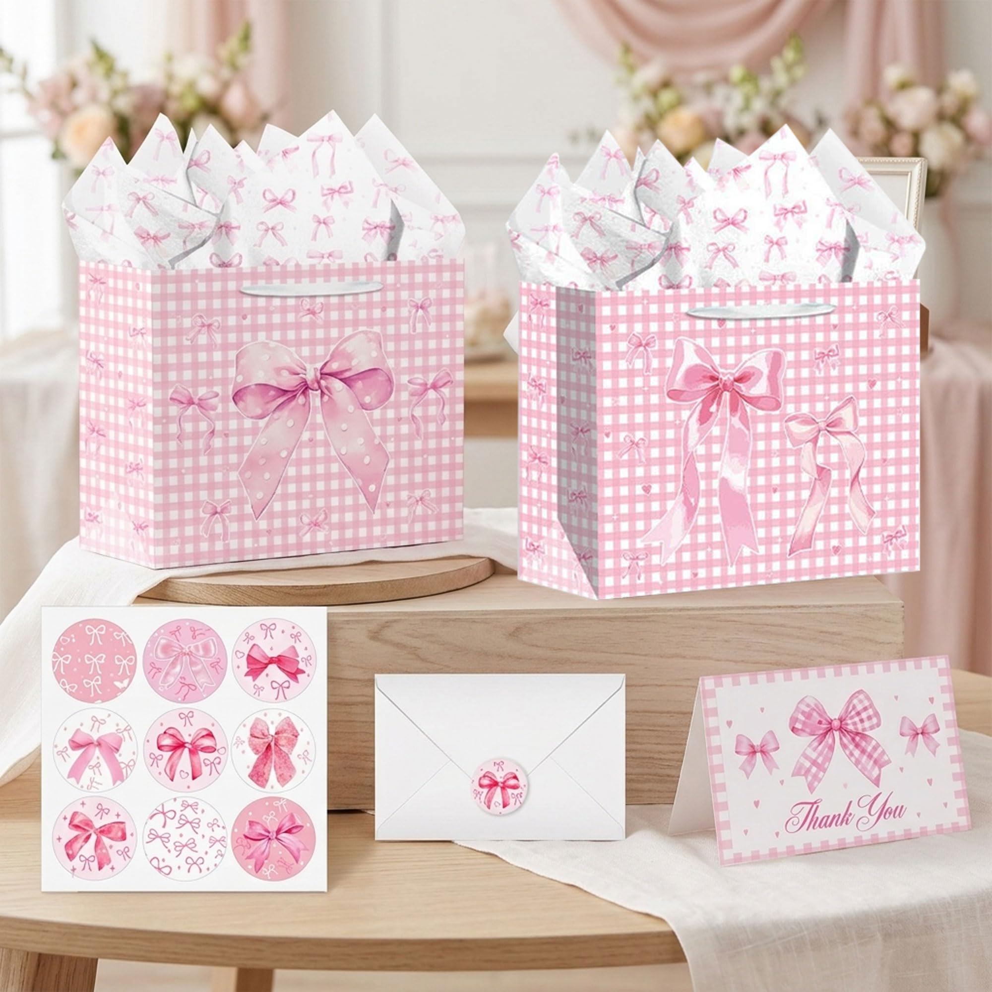 Pink Bow Party Favor Bags Bow Gift Treat Goodies Candy Boxes for Birthday Baby Shower Bachelorette Party Supplies