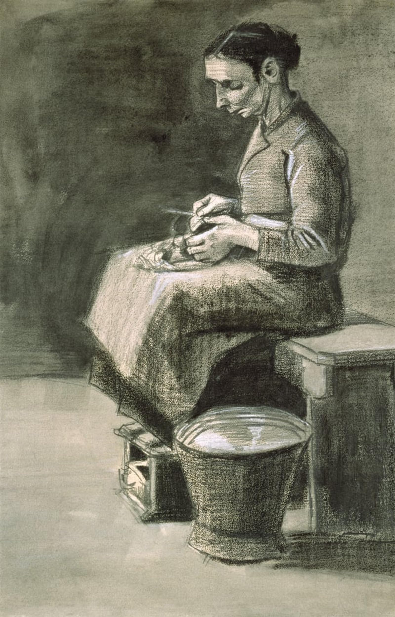 SERENDIPITP Vintage Picture Print on Canvas Wall Art Poster Woman Peeling Potatoes Artwork Print Poster for Wall Decor 60x90cm