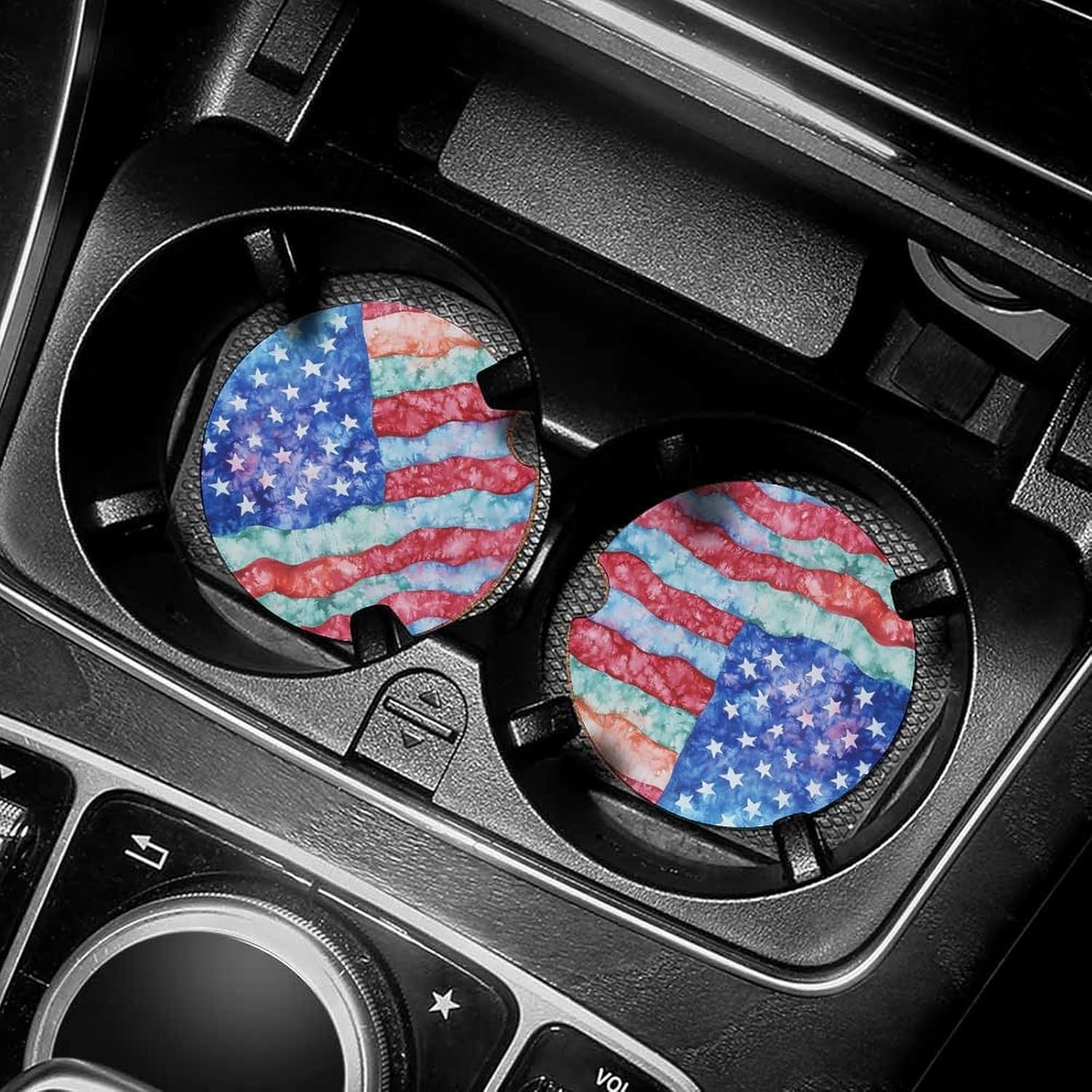Tiedye U.S.A. Flag Cute Car Coasters 2.56 Inch Absorbent Cup Holder for Drinks Auto Interior Accessories