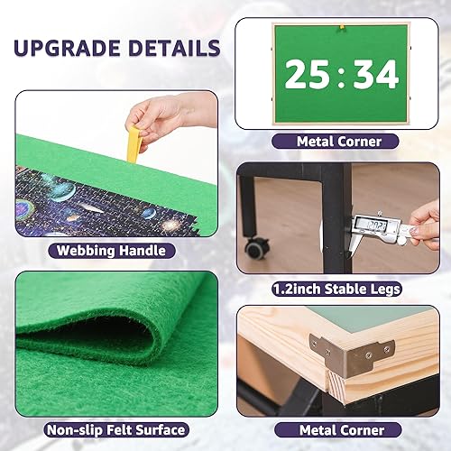 Miniatura 10 de Mesa de rompecabezas inclinable con cajones de 1500 piezas, 3 ángulos ajustables, sin montaje y diseño plegable, patas de metal y cubierta de