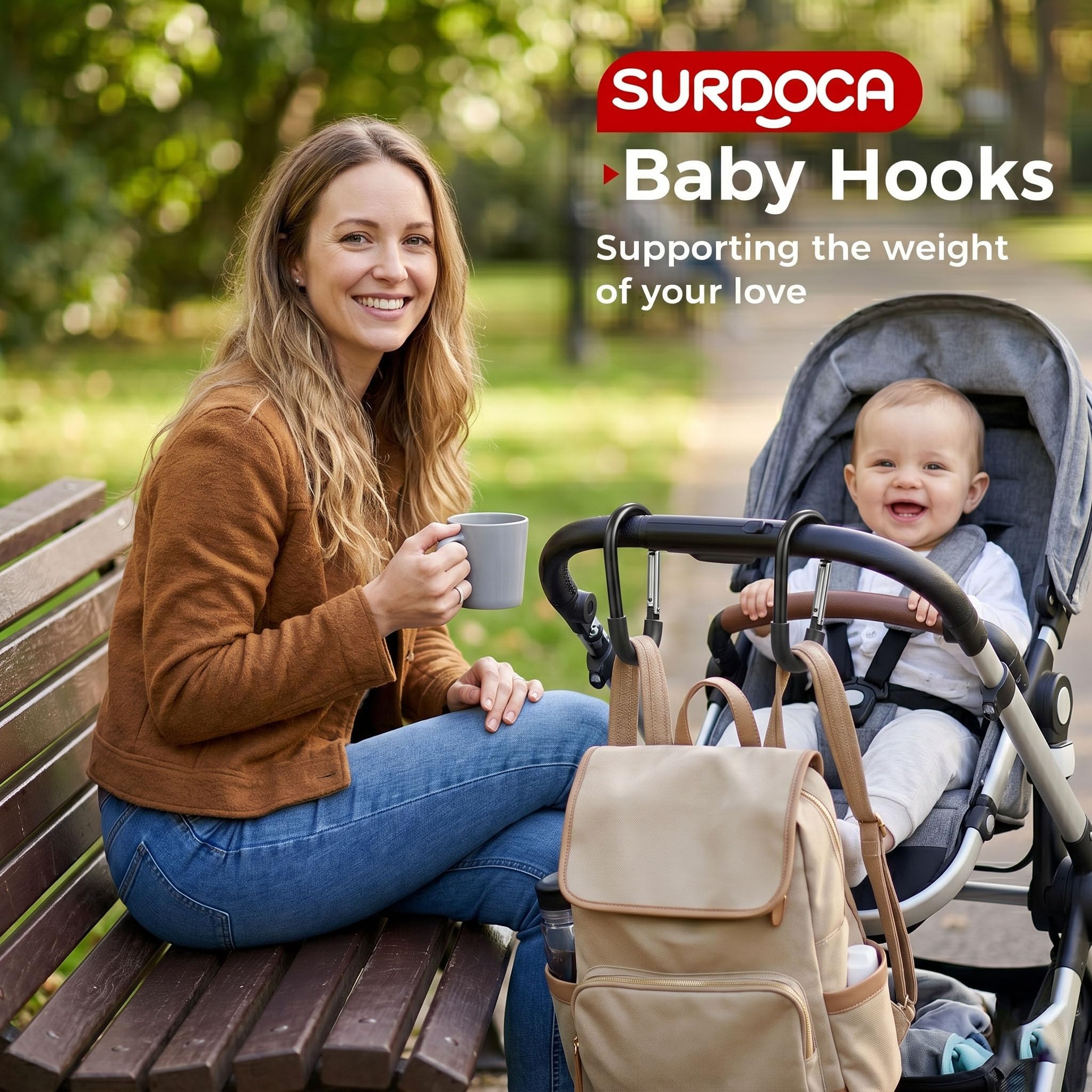 SURDOCA Ganci per passeggino, grandi ganci per passeggino per borse, clip e ganci universali per passeggino, gancio mamma per passeggino resistente, accessori per passeggino per mamma blu 1