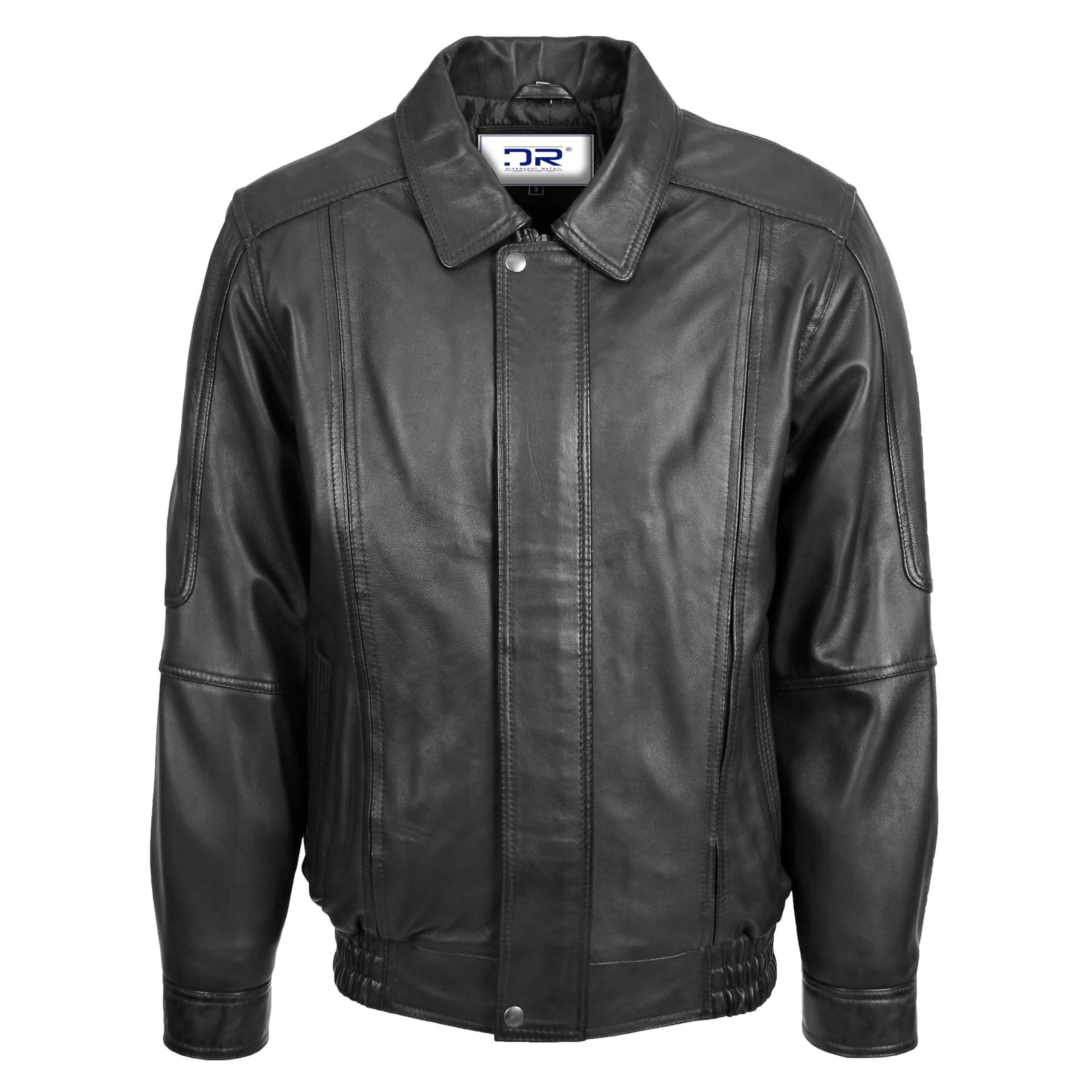 Divergent Retail Men's Real Leather Bomber Jacket Classic Blouson UK Torger (UK, Alpha, 3XL, Regular, Regular, Black)