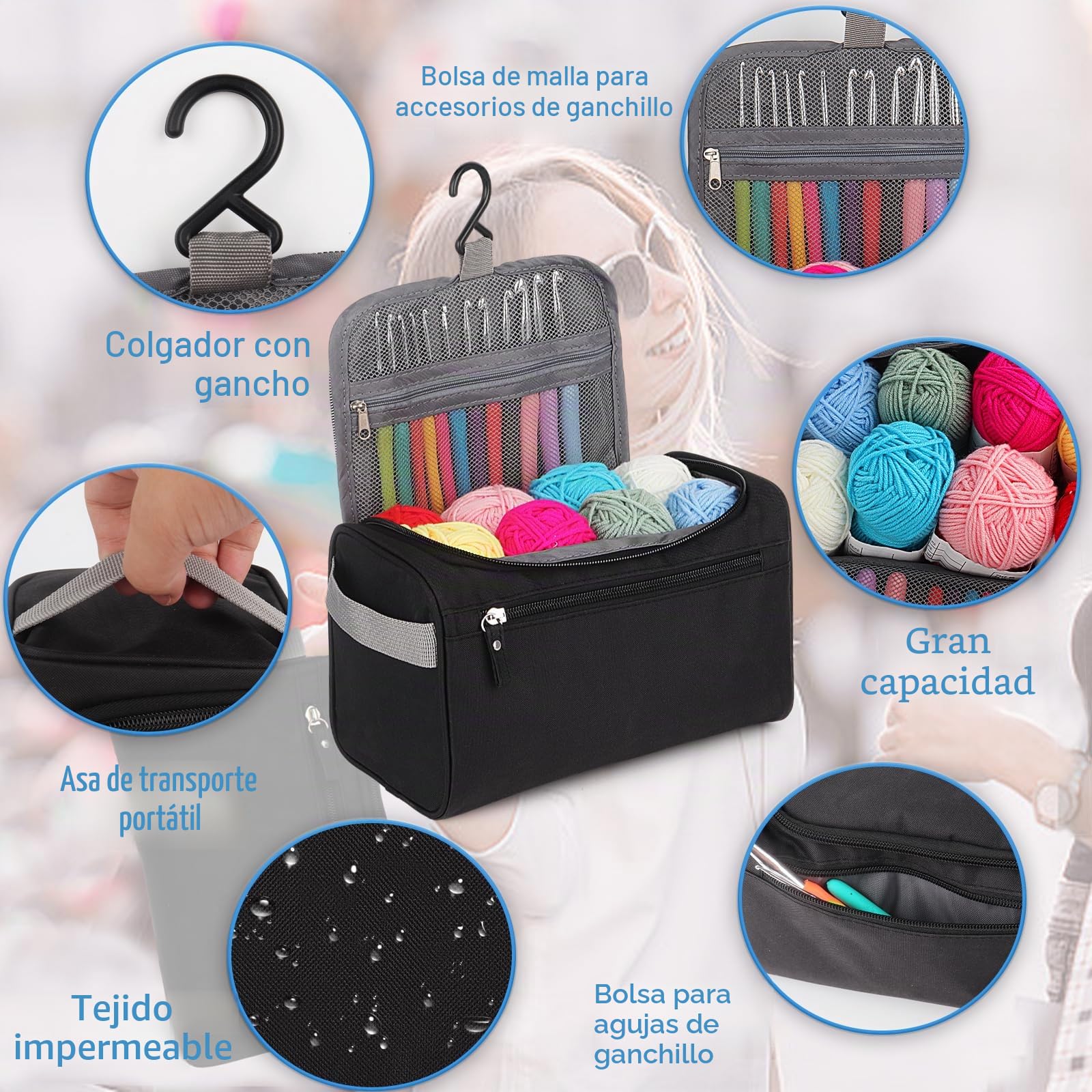 Coopay Set de Agujas de Ganchillo para Principiantes con 15 Lana, Bolsa, Accesorios, 2,0-10 mm, Mango Ergonómico