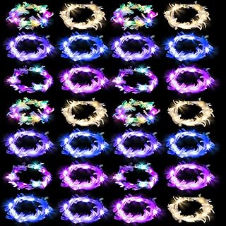28 Pcs Feather Crown Headband Luminous Light Up Feather Headband LED Feather Headpiece Light Up Hair Accessories Glowing LED Hair Band Cute Light Up Headdress for Women Girls Wedding Festival Party