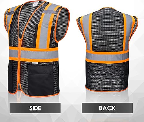 Miniatura 2 de Chaleco de seguridad reflectante de alta visibilidad con cremallera y bolsillos, color negro, M