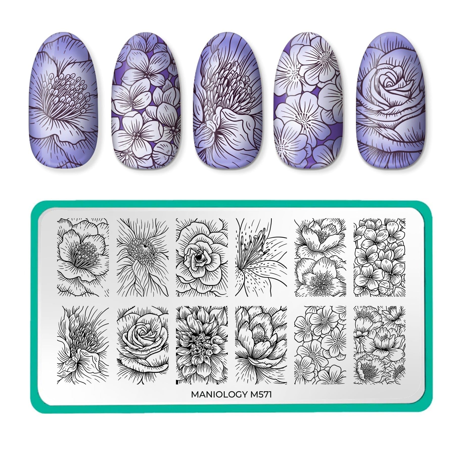 Maniology Pretty Petals Nail Stamping Plate | Flowery Stamp Plates, Spring Blossom Manicure Designs, Intricate Botanical DIY Patterns - Reusable,