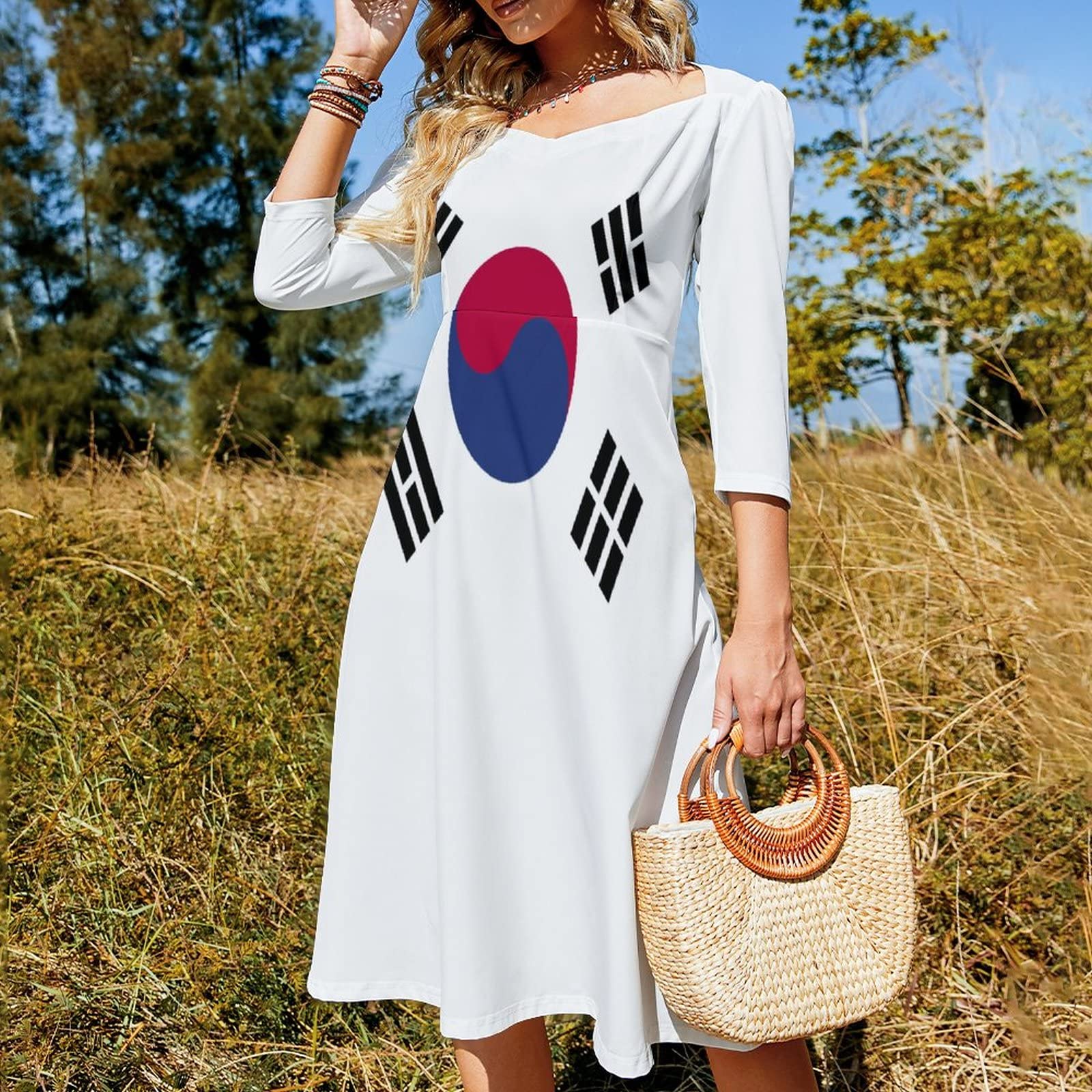 Amazon.com: Fattyeery Womens Summer Casual Loose Dress Korean Flag Long  Dress Short Sleeve for Girls Fashion Skirts XL : Clothing, Shoes & Jewelry