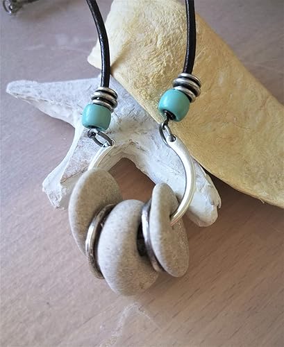 Miniatura 3 de Turquoise Open Ring Hag Stone Necklace for Women, Half Crescent Circle Protection Natural Pendant