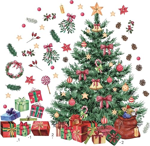 TOARTI Adhesivo de pared de Navidad, calcomanías de pared de Feliz Navidad, calcomanías de árboles de Navidad, decoración de vacaciones, suministros