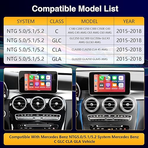Miniatura 2 de NINETOM Kit de reequipamiento inalámbrico Carplay Decodificador para Mercedes Benz NTG5.0 C GLC CLA GLA Clase W205 2015-2018 año, soporte Android