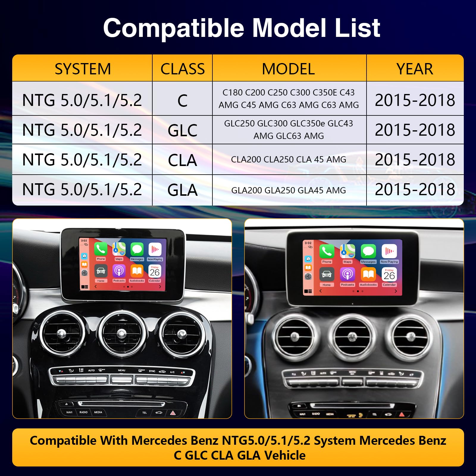NINETOM Wireless Carplay Retrofit Kit Decoder for Mercedes Benz NTG5.0 C GLC CLA GLA Class W205 2015-2018 Year, Support Android Auto, Mirror Link, Reverse Camera, Original Car Function