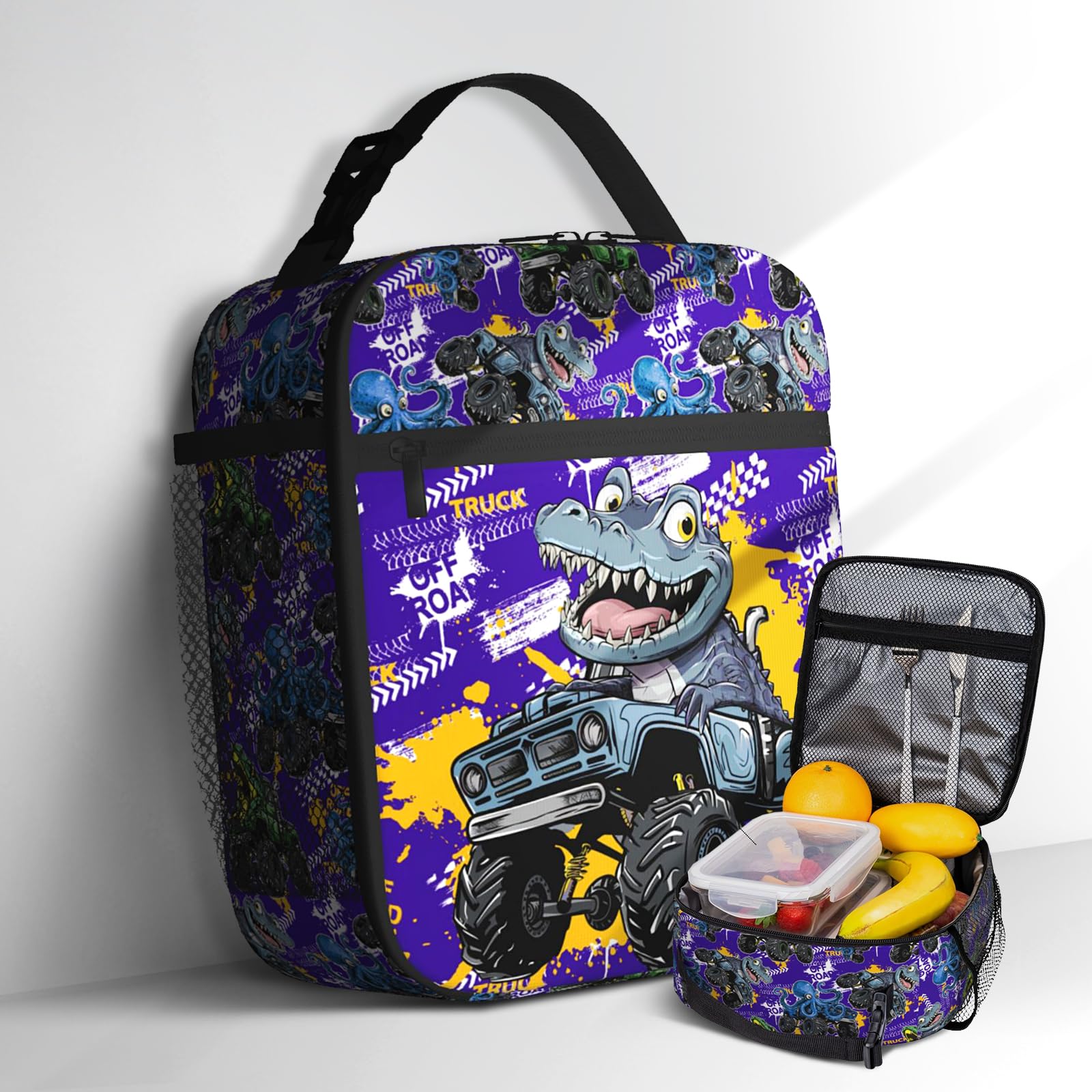 Monster Truck Kids Lunch Box Boys Girls Insulated Insulated Car Lunch Cooler Bag Reusable Lunch Box for Men Women Adults School Travel Picnic Hiking Beach School Travel