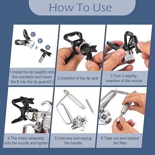 Miniatura 5 de Yoption Juego de herramientas de pistola de pulverización sin aire de 14 piezas, 6 puntas de pulverización de pintura sin aire, 6 filtros de pistola