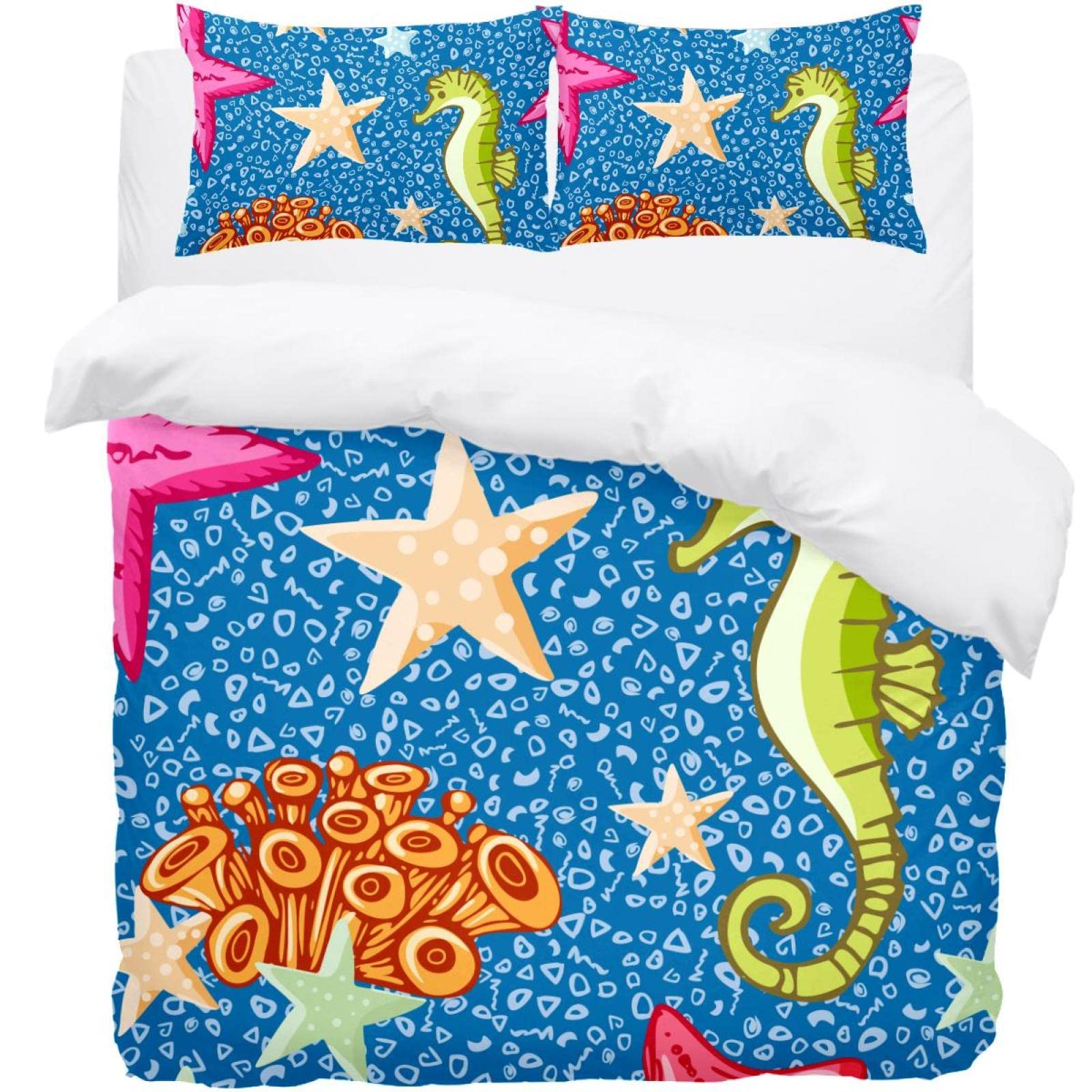 Housse de couette simple avec 2 taies d'oreiller motif hippocampe parure de lit