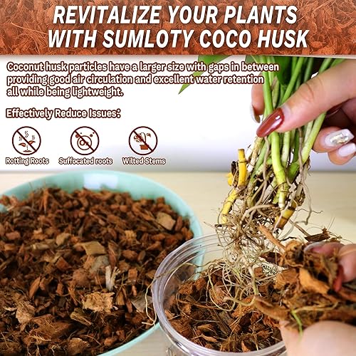 Miniatura 3 de SUMLOTY Chips de coco para plantas  Chips de cáscara de coco orgánico de 10 libras con baja EC y pH equilibrado, sustrato de coco de alta expansión,