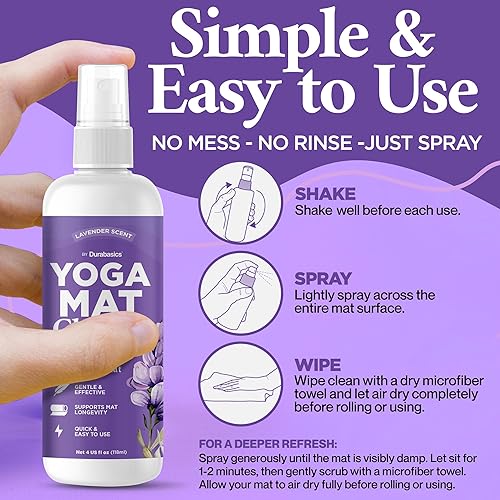 Miniatura 2 de Durabasics Spray limpiador para esterillas de yoga, aroma a lavanda, paquete de 2 (4 onzas cada uno) con toalla de microfibra, limpiador en aerosol