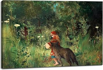 Canvas Print Wall Art - Little Red Riding Hood 1881 by Carl Larsson - 36x24 inches