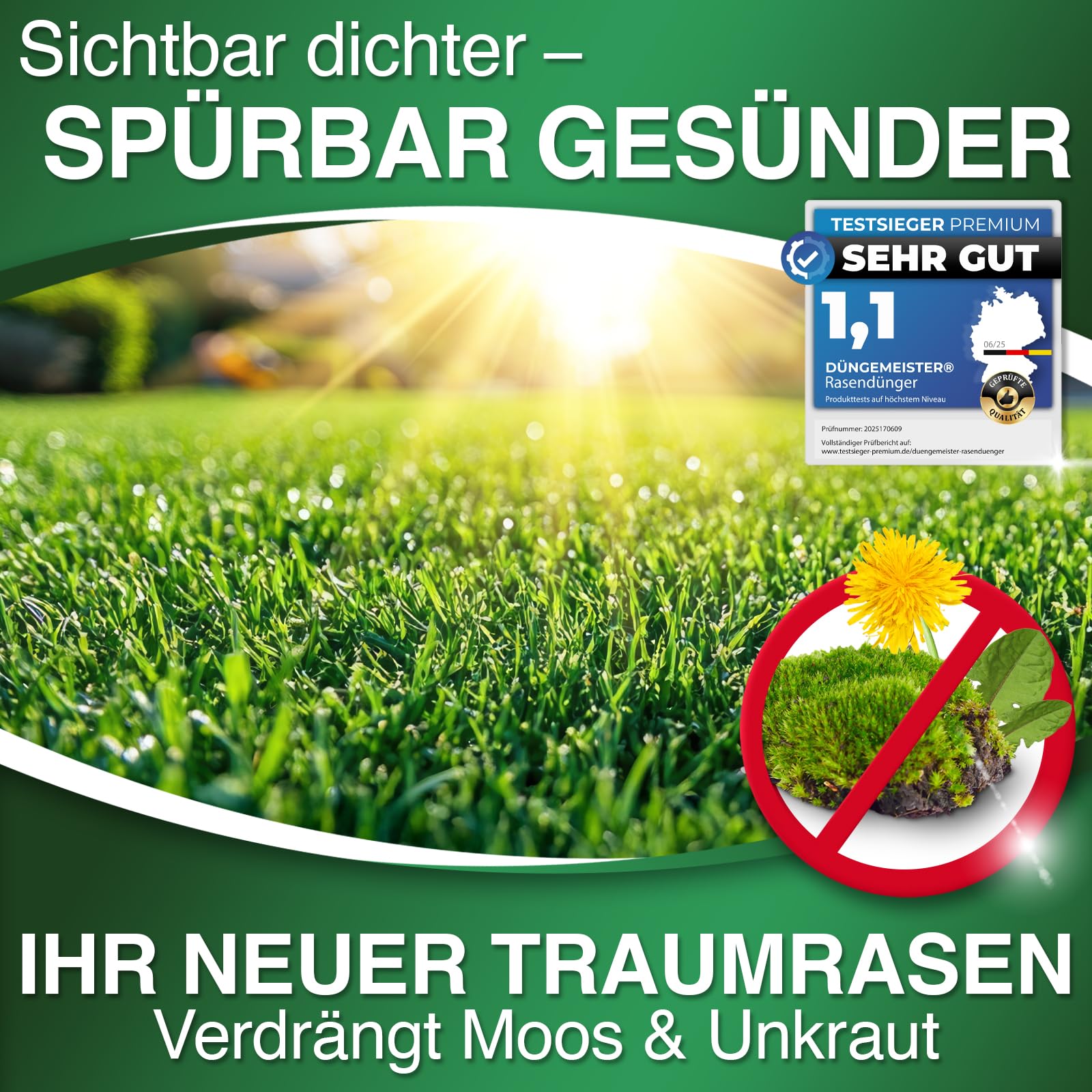 Rasendünger Sommer Sofortwirkung – sattes Grün – für Streuwagen geeignet (10 kg für 500m²)
