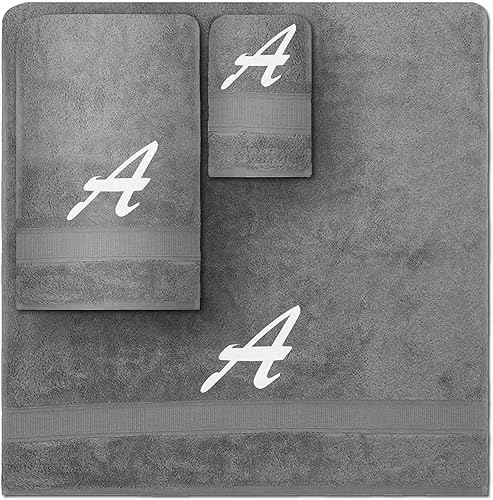 Vista 135 de Juego de toallas con monograma, regalo personalizado, juego de 3 toallas turcas bordadas con letras de bloques, 1 toalla de baño y 1 toalla de mano