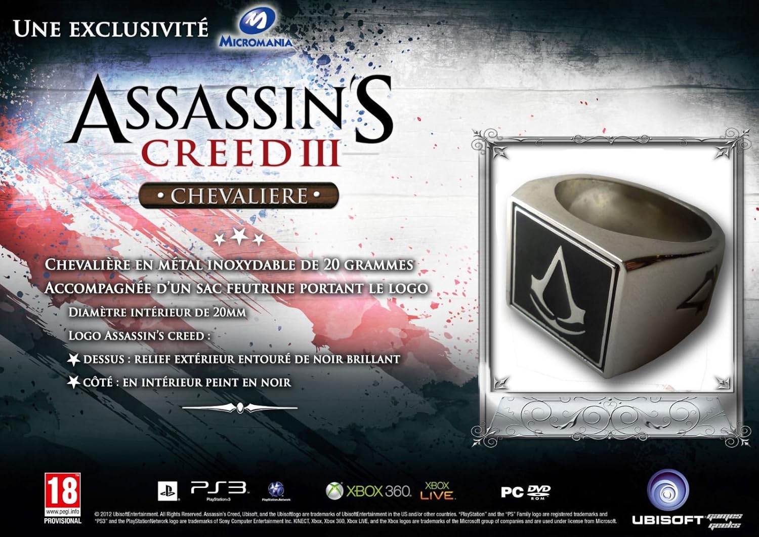 Assassins Creed III Ring From Freedom Limited Collectors Edition