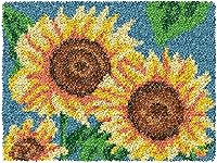 Vista 1 de ZFFLYH Kits de gancho de pestillo para alfombras DIY de bordado sin terminar para niños/adultos con patrón de lienzo impreso, 52X38cm Girasol