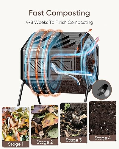 Miniatura 5 de THEGROW'ING - Contenedor de compostaje actualizado de 43 galones para exteriores, de montaje rápido, vaso de compostador de doble cámara, contenedor