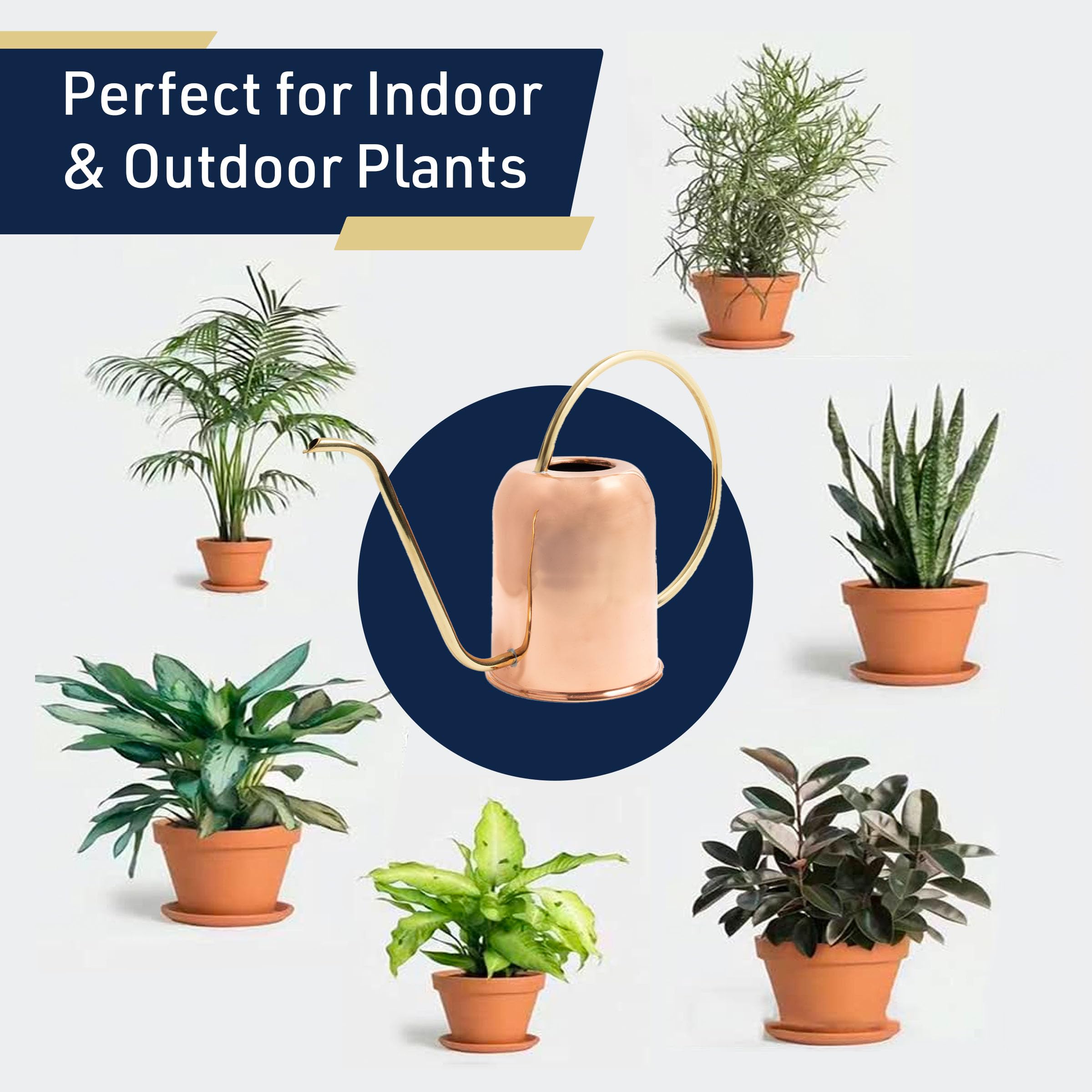 Regadera de Cobre para Plantas de Interior – 48 onzas de Boquilla Larga precisa pequeña Lata de Agua para Plantas, bonsái, suculentas, Plantas de Interior o jardín – Regaderas de Metal para Plantas