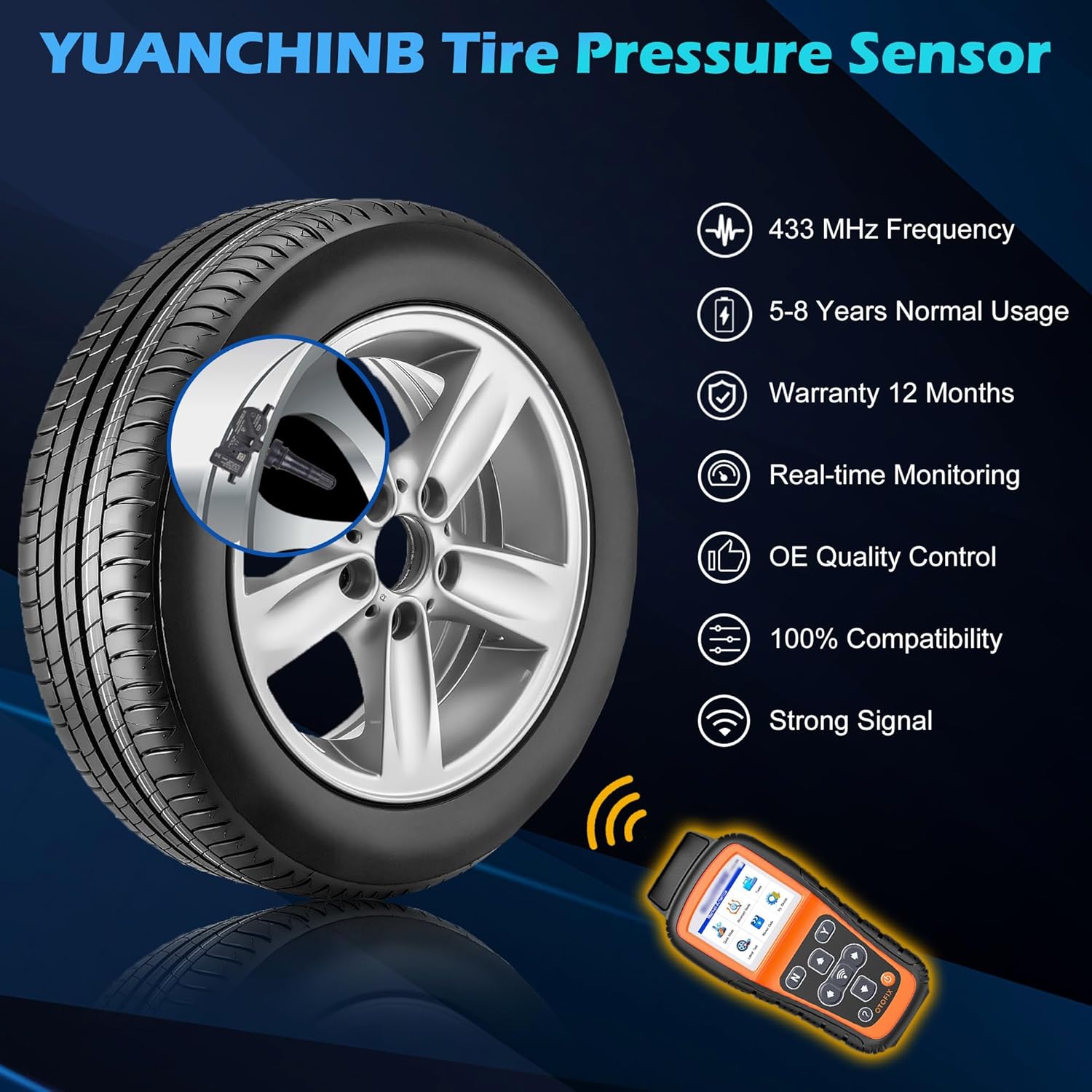 68313387AB TPMS Sensor Dodge,Pre-Programmed TPMS Sensors Set of 4 Compatible with Chrysler 200 Jeep Compass Grand Cherokee Dodge Dart Fiat 500， 433Mhz Replaces#68193586AC 68252493AB