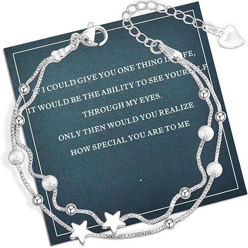 FANCIBAND Pulseras de plata de ley 925 con dijes para mujer, delicada cadena de plata ajustable, pulsera de cuentas simples, regalos de joyería para