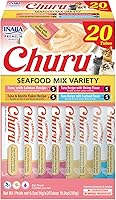 INABA Churu Grain-Free Lickable Cat Treats Seafood Variety, 20 Tubes 0.5oz Each, High-Moisture Purée with Taurine & Vitamin E