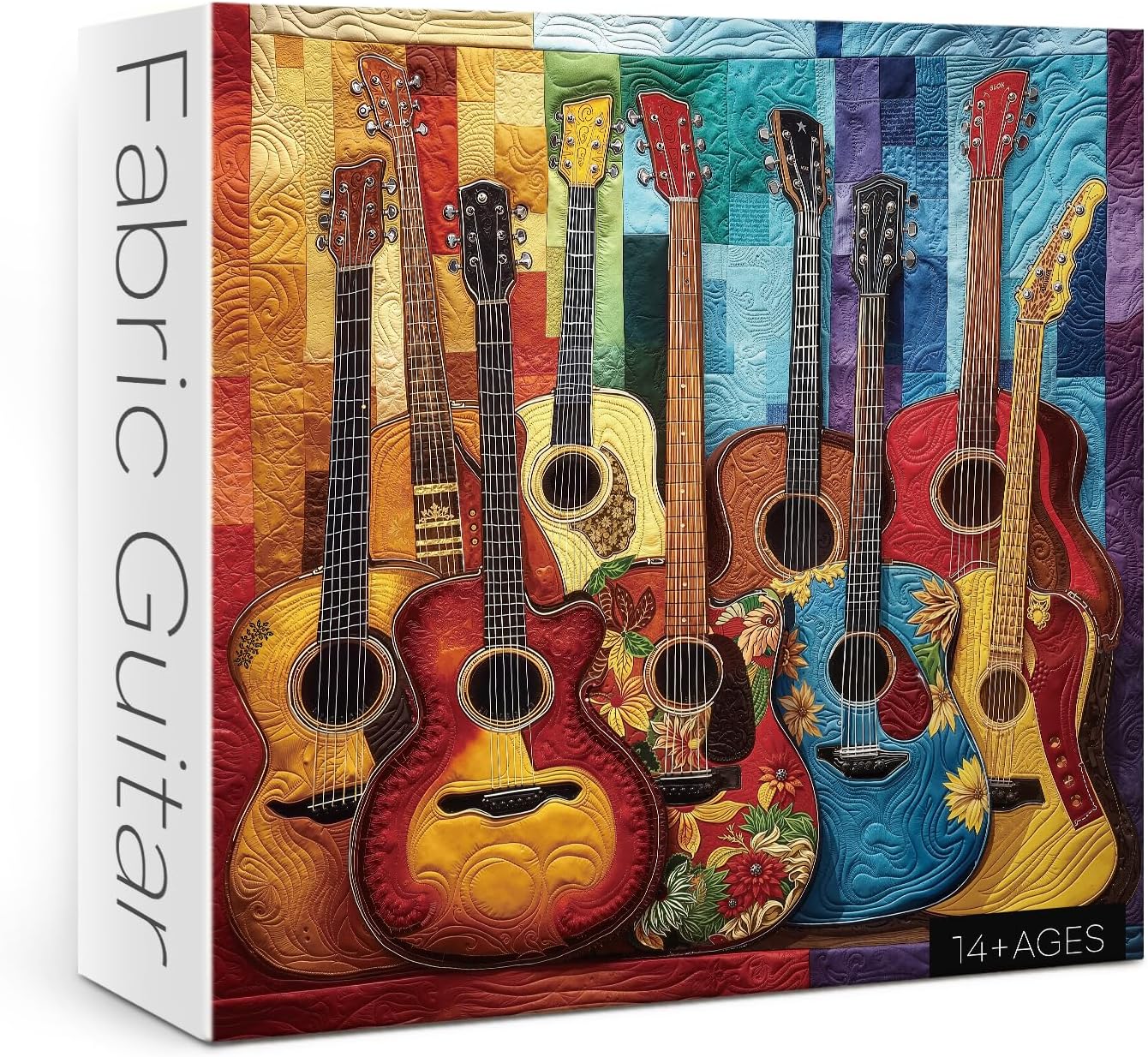 Colorful Guitar Puzzle for Adults 1000 Pieces, Quilt Sewing Art Jigsaw Puzzle, Challenging Flower Puzzle