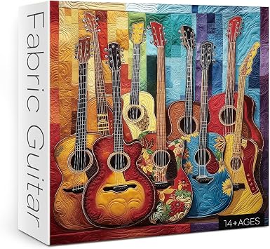 Colorful Guitar Puzzle for Adults 1000 Pieces, Quilt Sewing Art Jigsaw Puzzle, Challenging Flower Puzzle